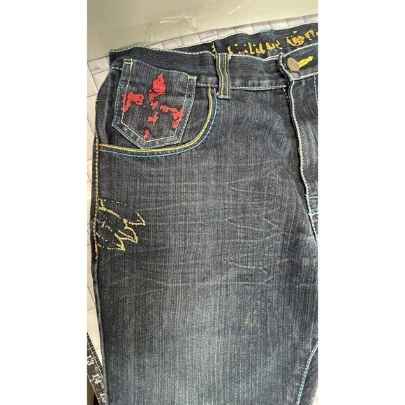 VTG Attitude Gold Baggy Denim Hip Hop Straight Cut Off Shorts Mens Sz 34x15 - Picture 2 of 13